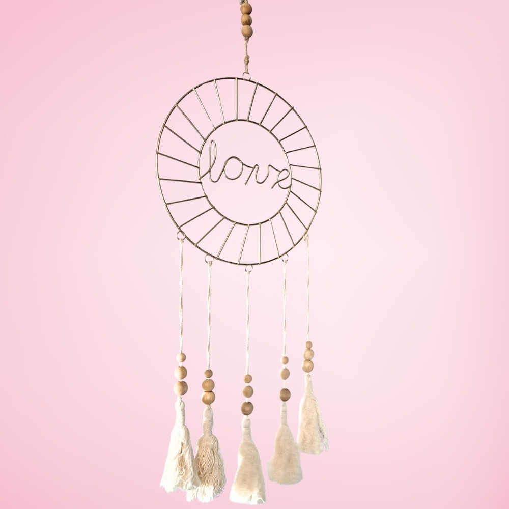 Love Wall Decor Gold Metal Hoop Dream‎ Catcher Wood Beads Boho Tassels